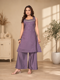 Dusty Violet Vetican Silk Flared Palazzo Suit Set