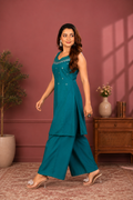 Teal Blue Vetican Silk Palazzo Suit