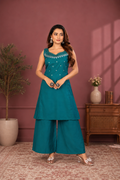 Teal Blue Vetican Silk Palazzo Suit