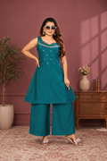 Teal Blue Vetican Silk Palazzo Suit