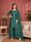 Deep Emerald Green Gaji Silk Palazzo Suit Set