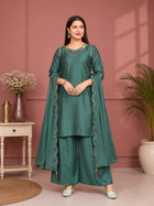 Deep Emerald Green Gaji Silk Palazzo Suit Set