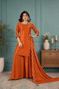 Rust Orange Gaji Silk Palazzo Suit Set