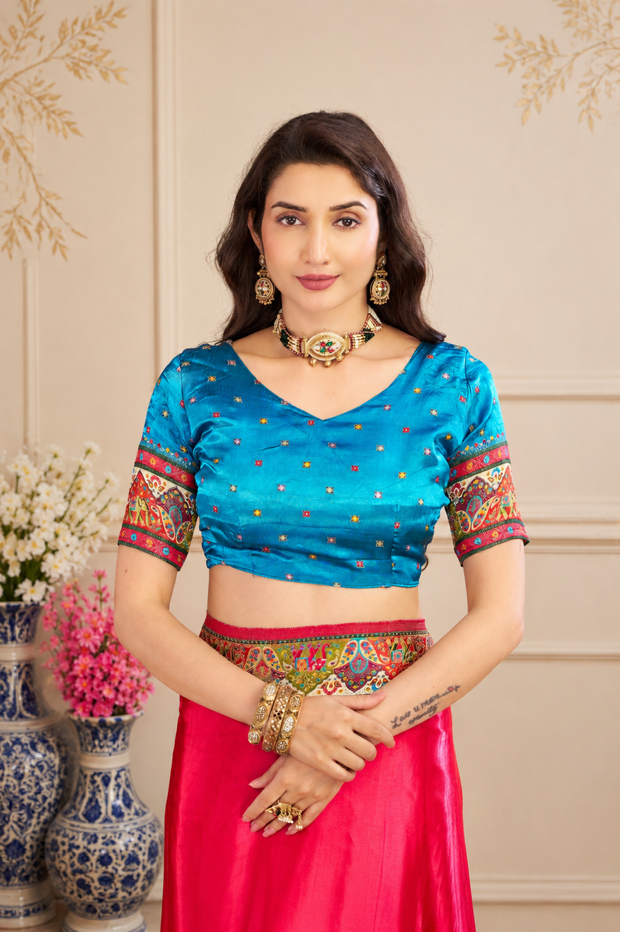 Pink Satin Silk Saree
