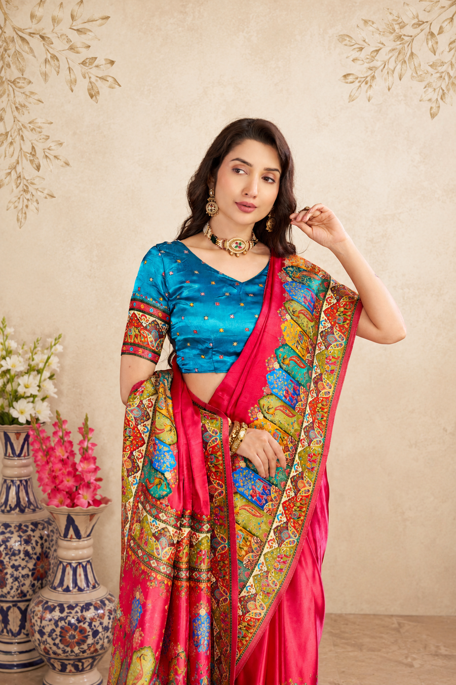 Pink Satin Silk Saree