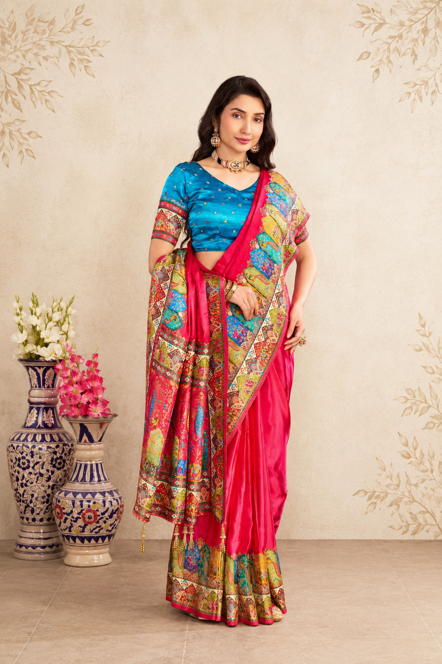 Pink Satin Silk Saree