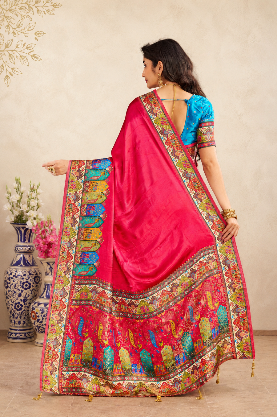 Pink Satin Silk Saree