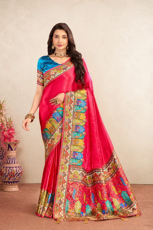 Pink Satin Silk Saree