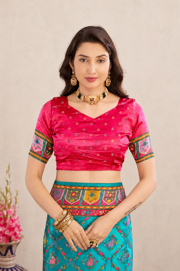 Turquoise Blue Satin Silk Patola Saree
