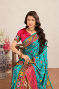 Turquoise Blue Satin Silk Patola Saree