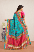 Turquoise Blue Satin Silk Patola Saree