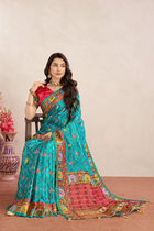 Turquoise Blue Satin Silk Patola Saree