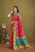 Fuchsia Pink Satin Silk Patola Saree