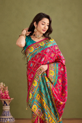 Fuchsia Pink Satin Silk Patola Saree