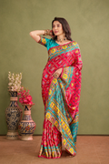 Fuchsia Pink Satin Silk Patola Saree
