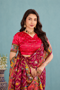 Maroon satin Silk Patola Saree