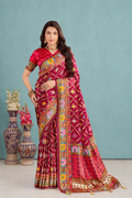 Maroon satin Silk Patola Saree