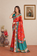 Vermilion Orange Satin Silk Patola Saree