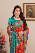 Vermilion Orange Satin Silk Patola Saree