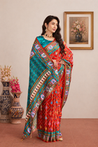 Vermilion Orange Satin Silk Patola Saree