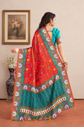 Vermilion Orange Satin Silk Patola Saree