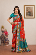 Vermilion Orange Satin Silk Patola Saree
