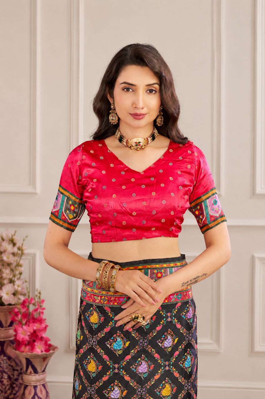 Black Satin Silk Patola Saree