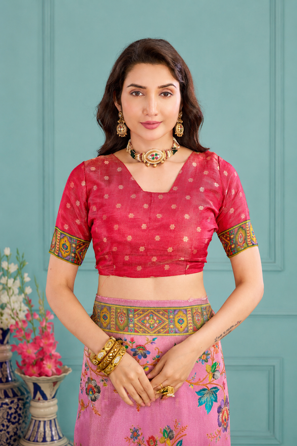 Pink Viscose Tissue Silk Saree