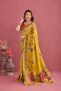 Mustard Yellow Viscose Tissue Silk Saree