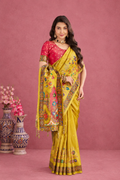 Mustard Yellow Viscose Tissue Silk Saree