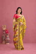 Mustard Yellow Viscose Tissue Silk Saree