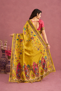 Mustard Yellow Viscose Tissue Silk Saree