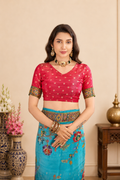 Turquoise Blue Viscose Tissue Saree
