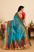 Turquoise Blue Viscose Tissue Saree
