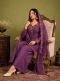 Regal Purple Pure Natural Crepe Palazzo Suit Set