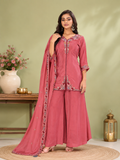 Onion Pink Pure Natural Crepe Embroidered Palazzo Set
