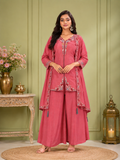 Onion Pink Pure Natural Crepe Embroidered Palazzo Set