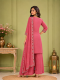 Onion Pink Pure Natural Crepe Embroidered Palazzo Set