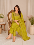 Mustard Yellow Roman Silk Embroidered Kurta Pant Set