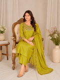Mustard Yellow Roman Silk Embroidered Kurta Pant Set