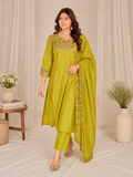 Mustard Yellow Roman Silk Embroidered Kurta Pant Set