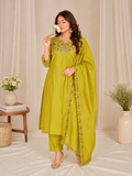 Mustard Yellow Roman Silk Embroidered Kurta Pant Set
