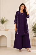 Deep Indigo Violet Gaji Silk Palazzo Suit Set