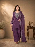 Grape Purple Pure Natural Crepe Sharara Suit Set