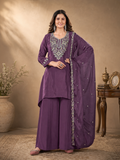 Grape Purple Pure Natural Crepe Sharara Suit Set