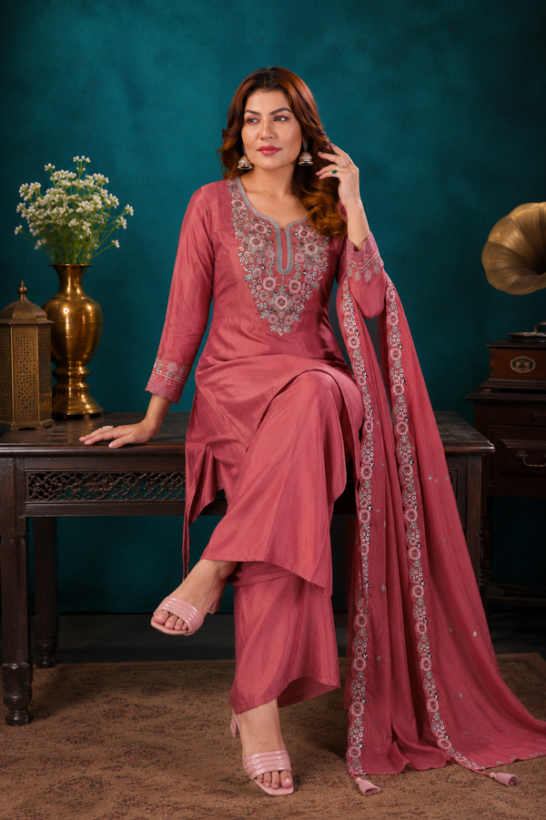 Old Rose Pure Natural Crepe Sharara Suit Set