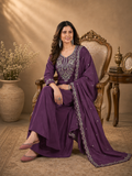 Grape Purple Pure Natural Crepe Sharara Suit Set