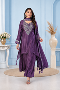 Deep Purple Pure Natural Crepe Sharara Suit Set