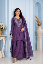 Deep Purple Pure Natural Crepe Sharara Suit Set