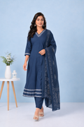 Blue Elegance Embroidered Cambric Soft Cotton Suit Set